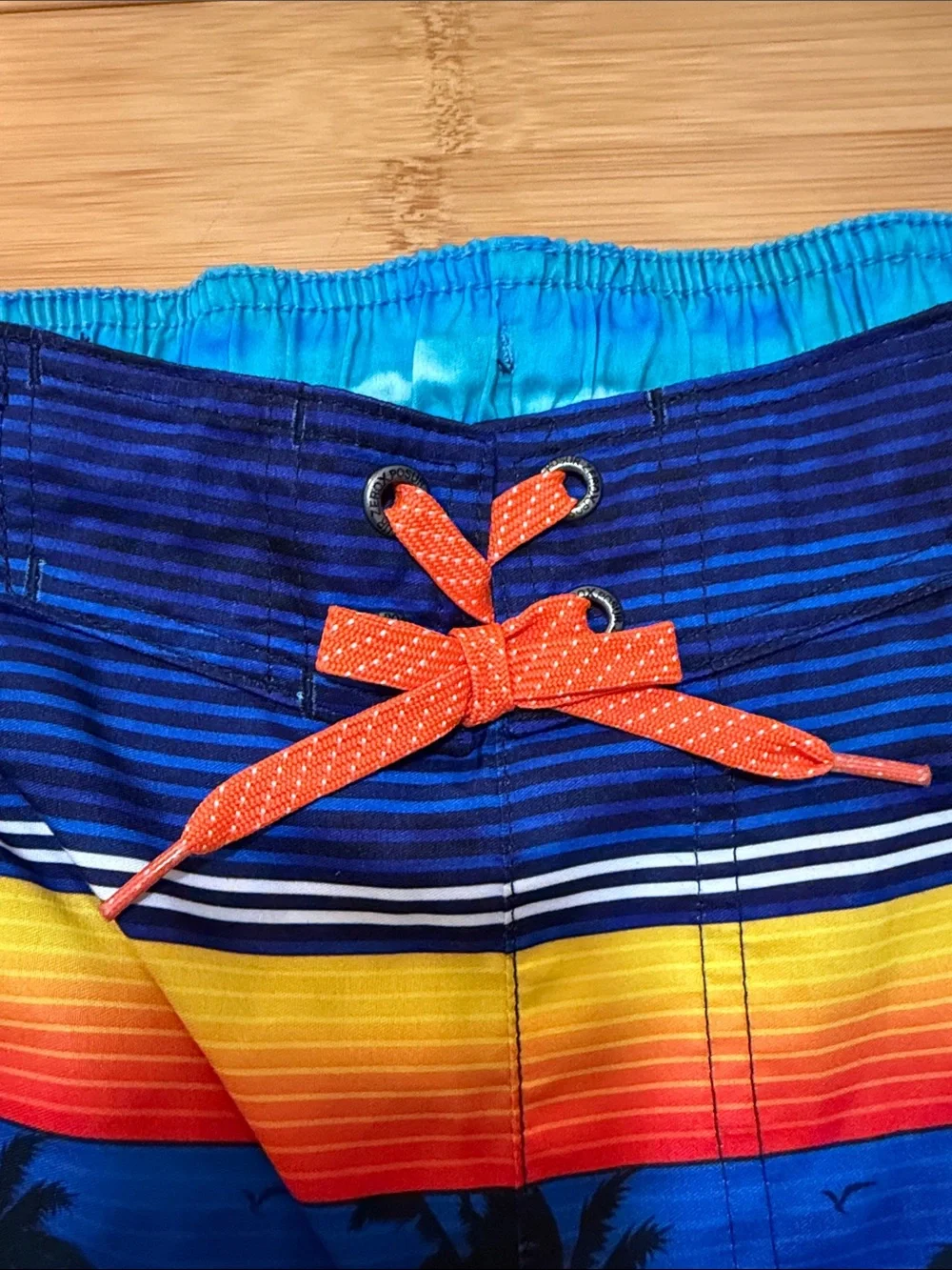 ZeroXposur Blue Tropical Shark Swim Trunks with Orange Drawstring 14/16